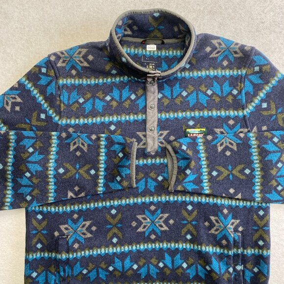 Vintage L.L. Bean Fleece Jacket Men's L Reg Purple Nordic Aztec Fair Isle Y2K - Picture 2 of 13
